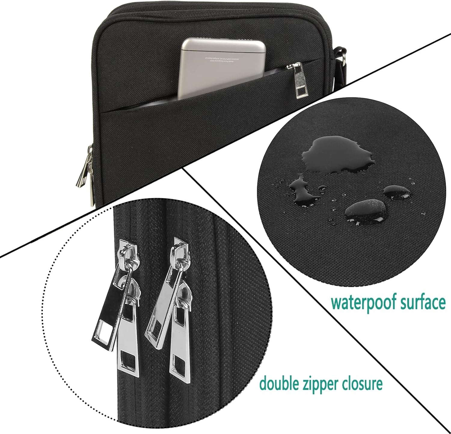Electronics Organizer,Universal Double Layer Travel Cable Organizer Bag Accessories Storage Case for Cord, Flash Drive, Phone, SD Card, Power Bank,Charger Black
