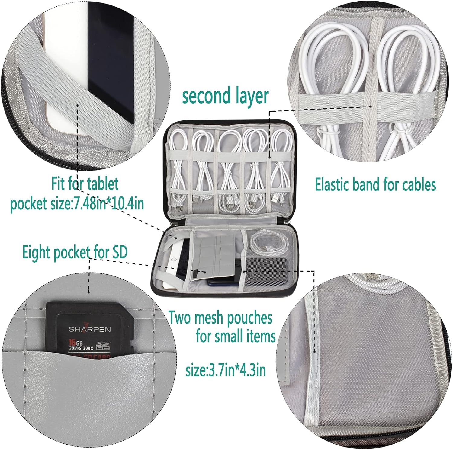 Electronics Organizer,Universal Double Layer Travel Cable Organizer Bag Accessories Storage Case for Cord, Flash Drive, Phone, SD Card, Power Bank,Charger Black